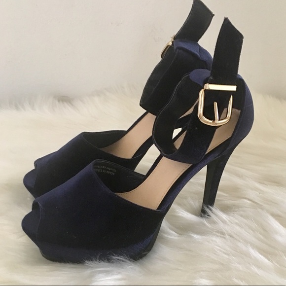Forever 21 Shoes - Navy Velvet Stilettos With Ankle Buckle